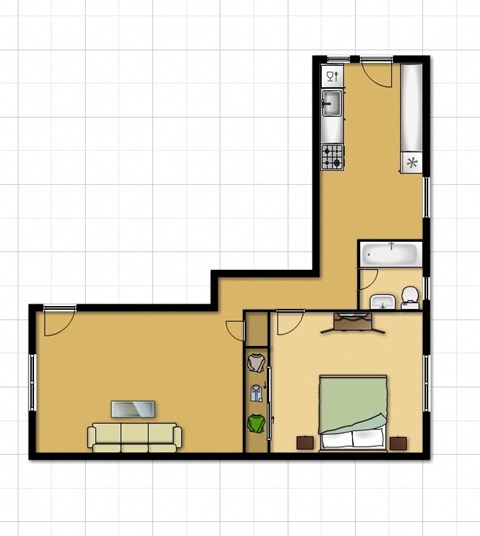 Floor plan for 1 bed, 1 bath, 615 sqft